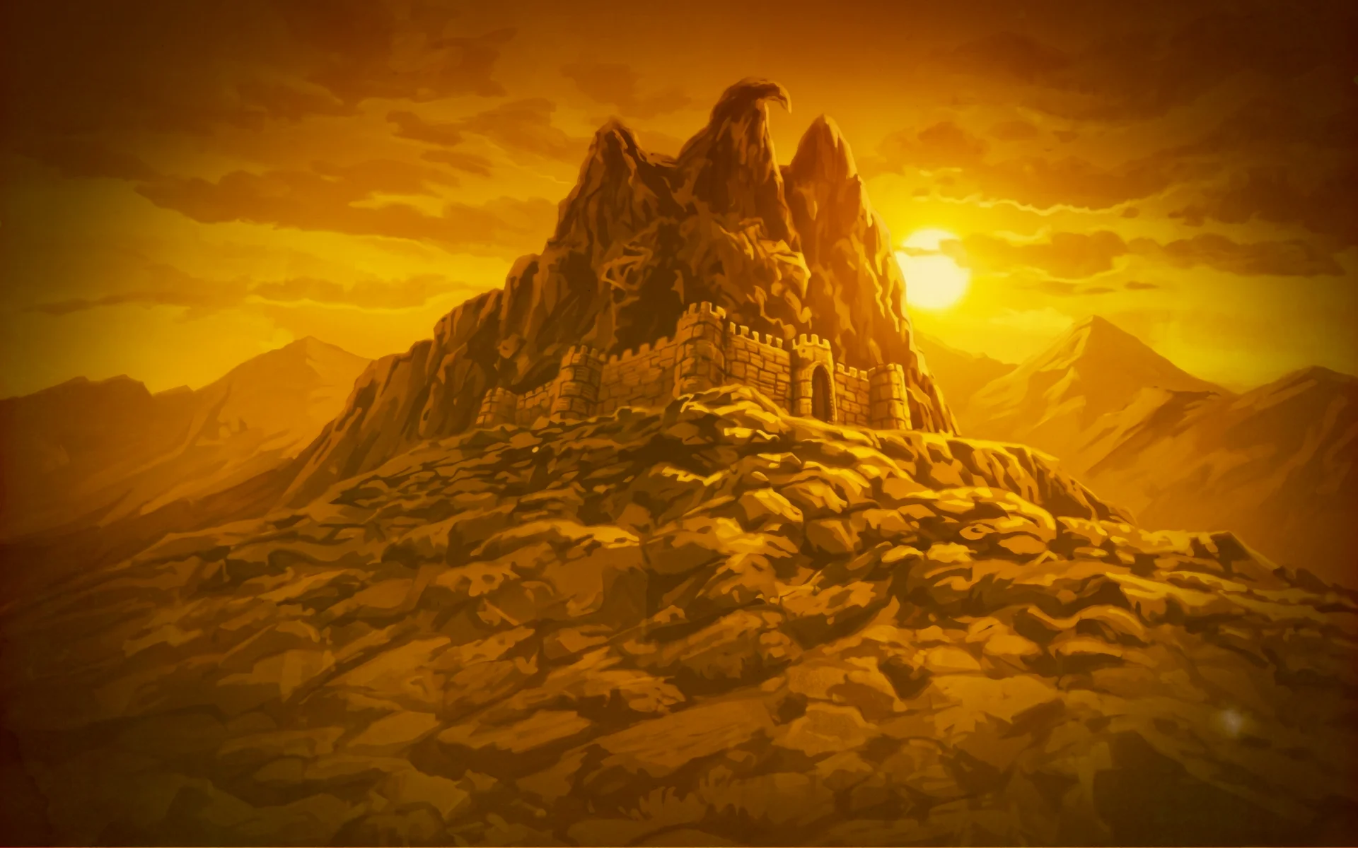 The heroes of The Mysterious Cities of Gold in front the Old Peak at sunset